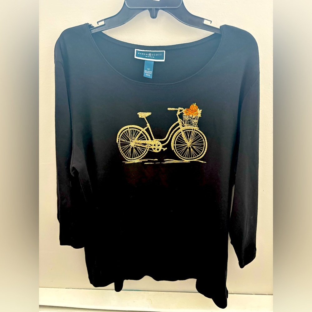 Karen Scott Fall Pumpkin Halloween Black Top Size 1XL